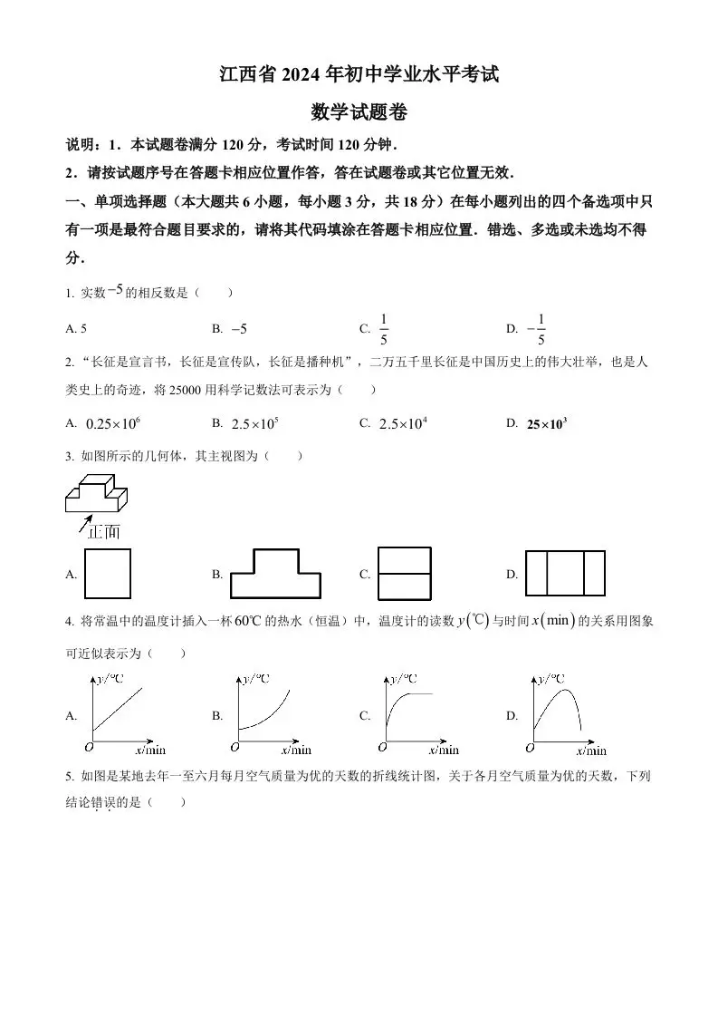 2024年江西省中考数学试题（空白卷）-方舟智库